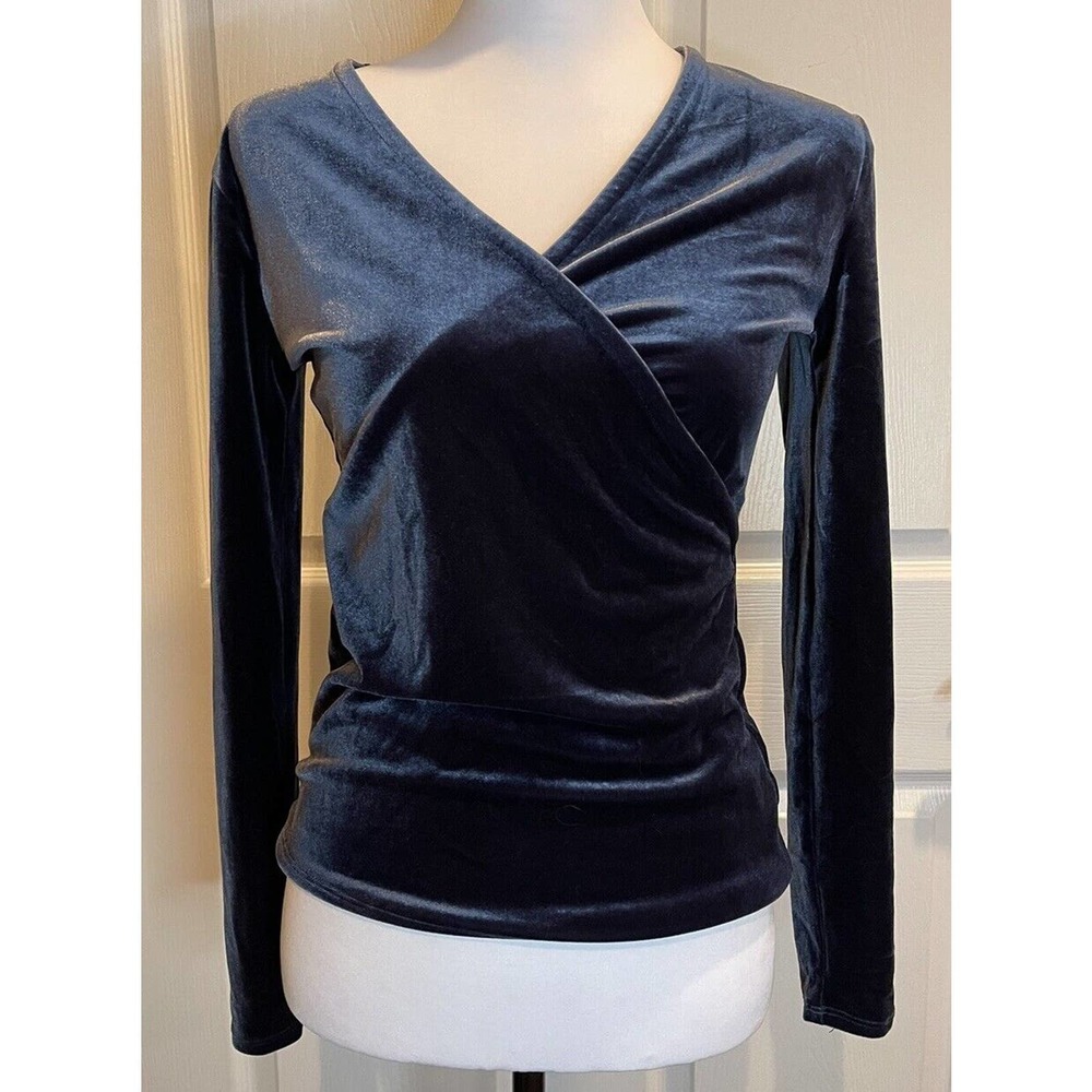 J.Crew Mercantile Blue Velvet Long Sleeves Stretch Wrap Blouse Womens Xsmall